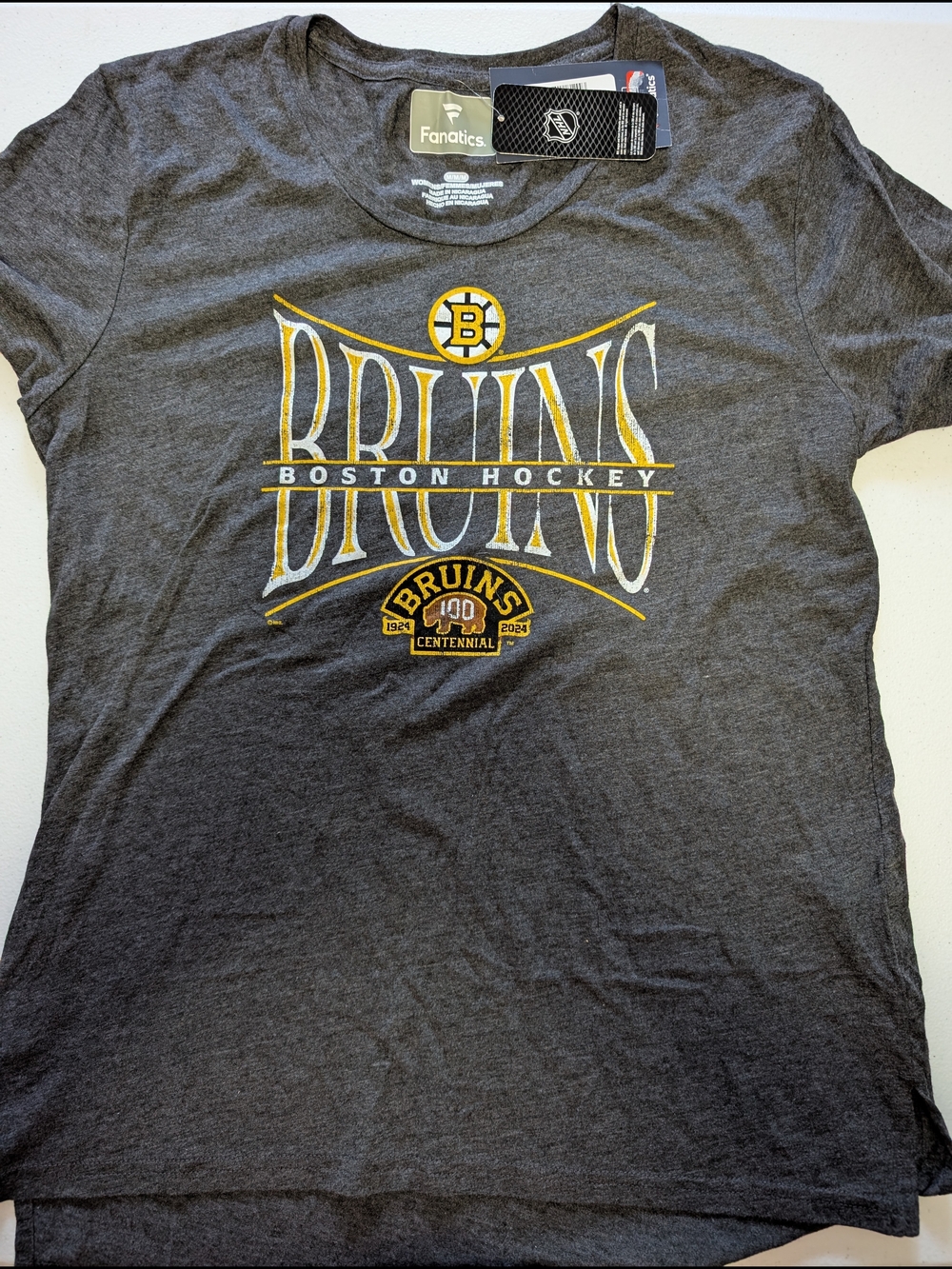Fanatics Boston Bruins Gray and Gold Short Sleeve Tee